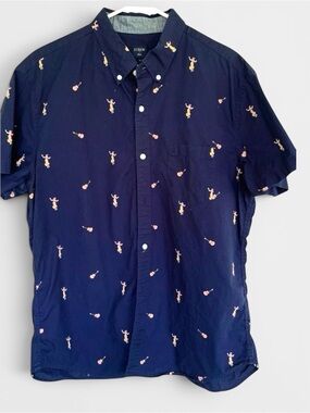 J. Crew Hawaiian Shirt XL Hula Girl Ukulele Print Cotton